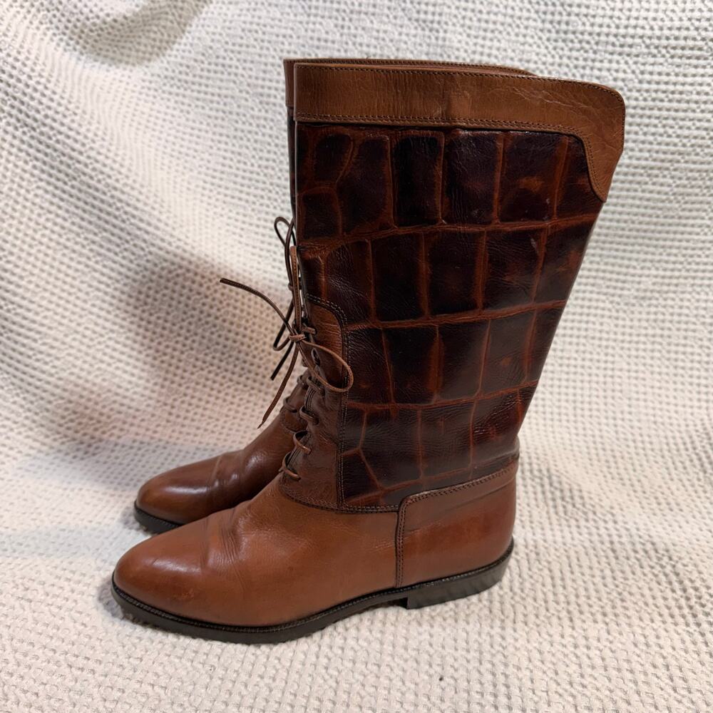 Joan and David Vintage Leather Croc Embossed Italian Women’s Boots Size 37